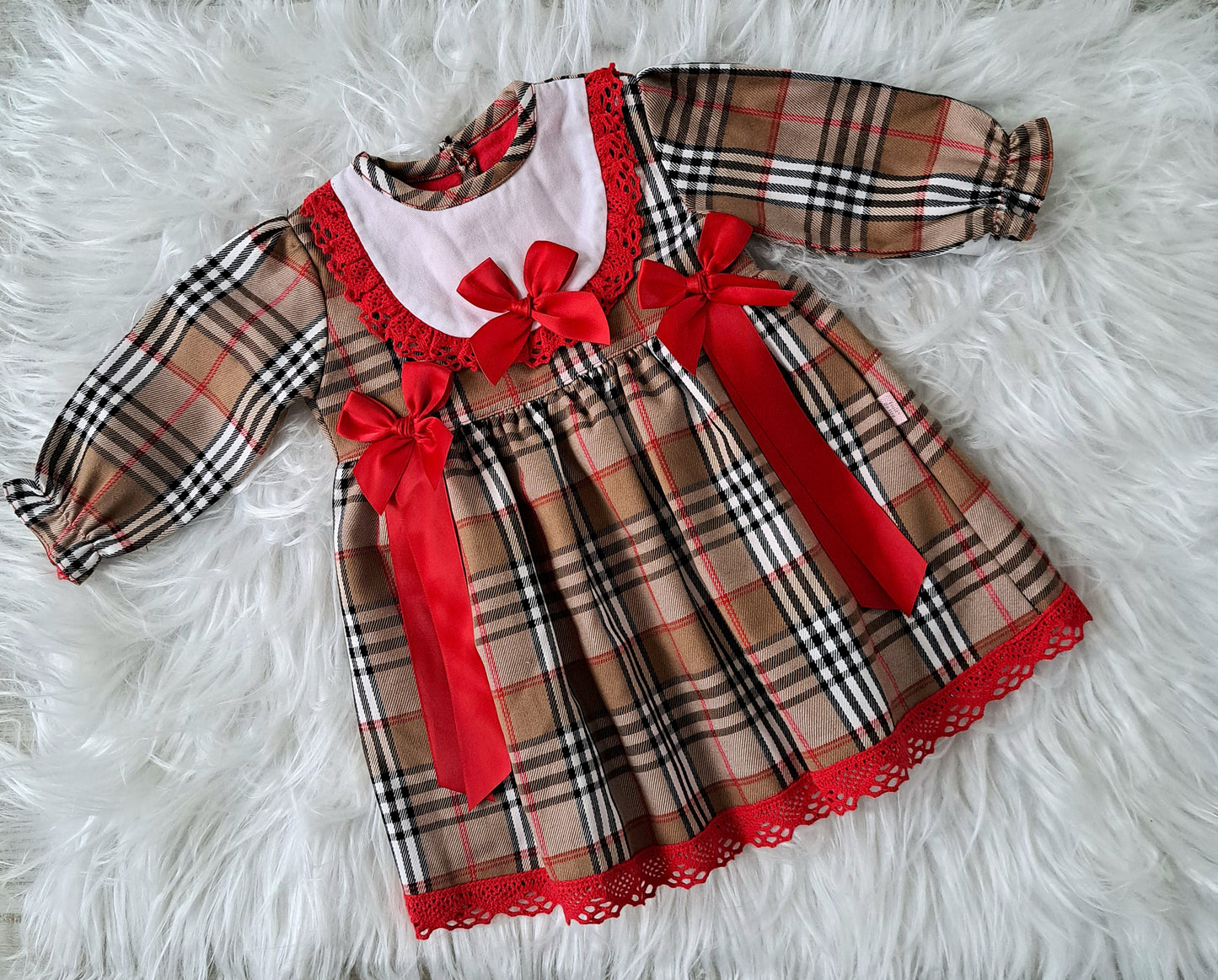 Beige Tartan Bow Dress