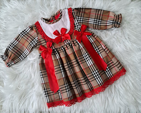 Beige Tartan Bow Dress
