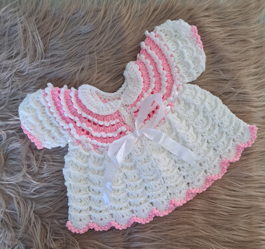 White and Pink Crochet Poncho